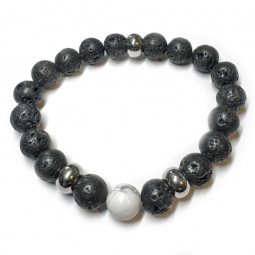 Bracelet Boules Yin & Yang en Basalte & Howlite