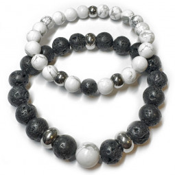 Bracelets Boules Yin & Yang pour Couple en Basalte & Howlite