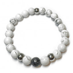 Bracelet Boules Yin & Yang en Basalte & Howlite