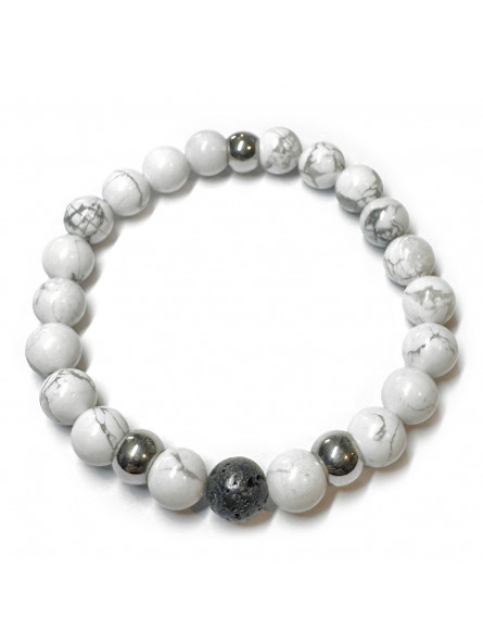 Bracelet Boules Yin & Yang en Basalte & Howlite
