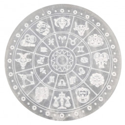 Palet en Sélénite de 10 cm avec Signes du Zodiaque