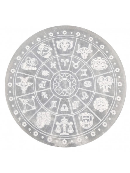 Palet en Sélénite de 10 cm avec Signes du Zodiaque