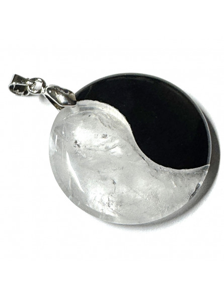 Pendentif Yin & Yang en Obsidienne & Cristal de Roche