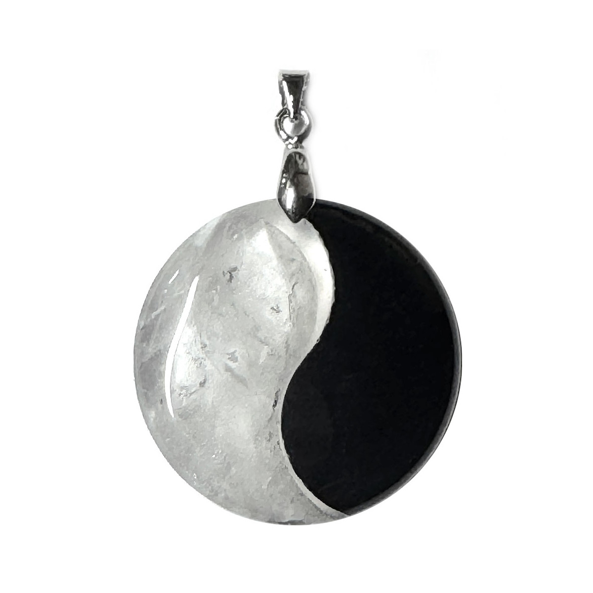 Pendentif Yin & Yang en Obsidienne & Cristal de Roche