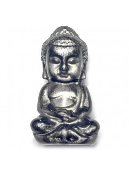 Statuette Bouddha en Obsidienne Argentée - 5 cm
