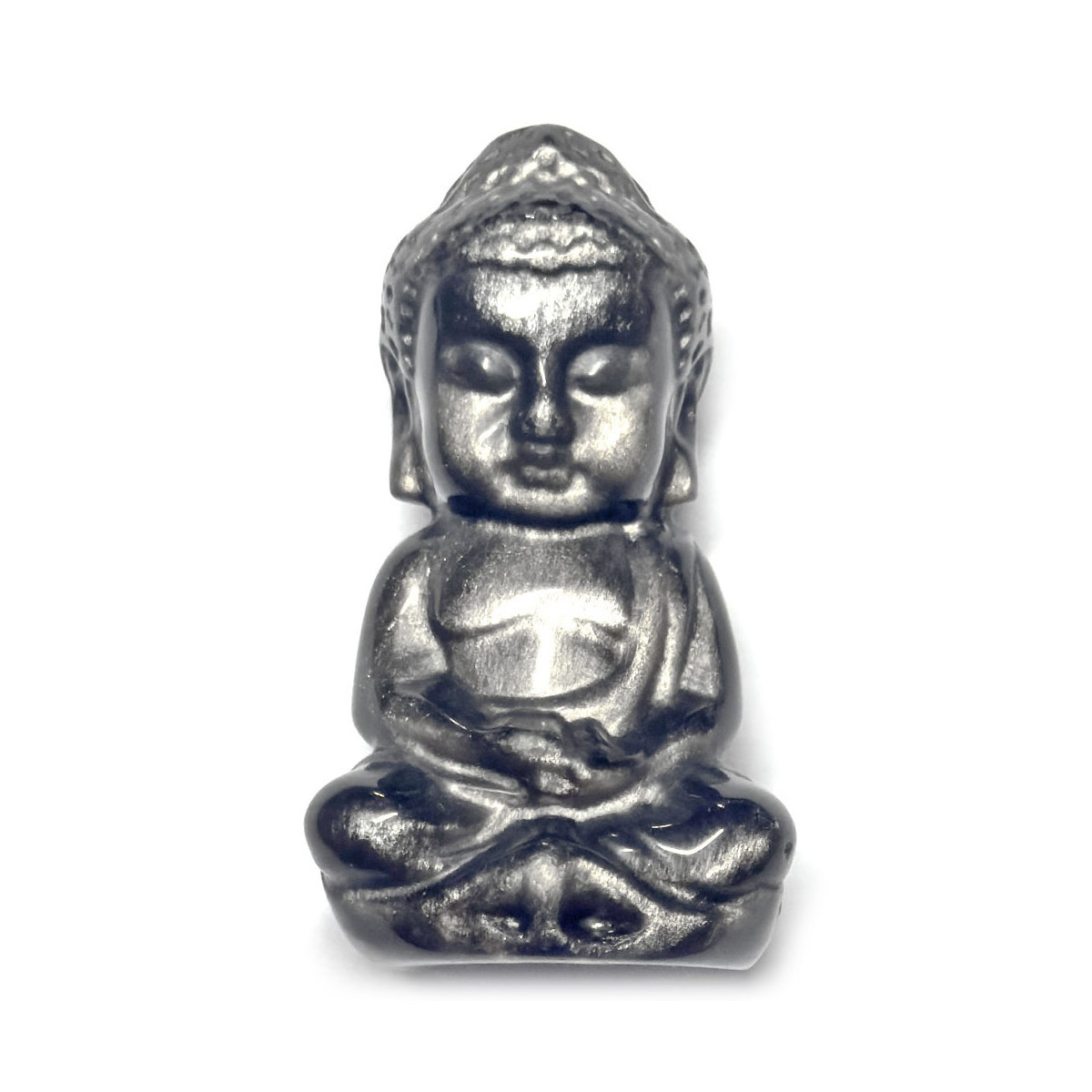 Statuette Bouddha en Obsidienne Argentée - 5 cm