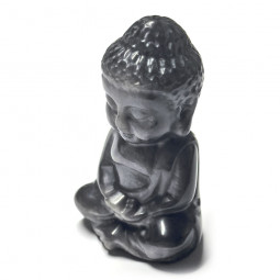 Statuette Bouddha en Obsidienne Argentée - 5 cm