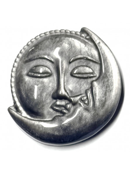 Soleil et Lune en Obsidienne Argentée - 4 cm