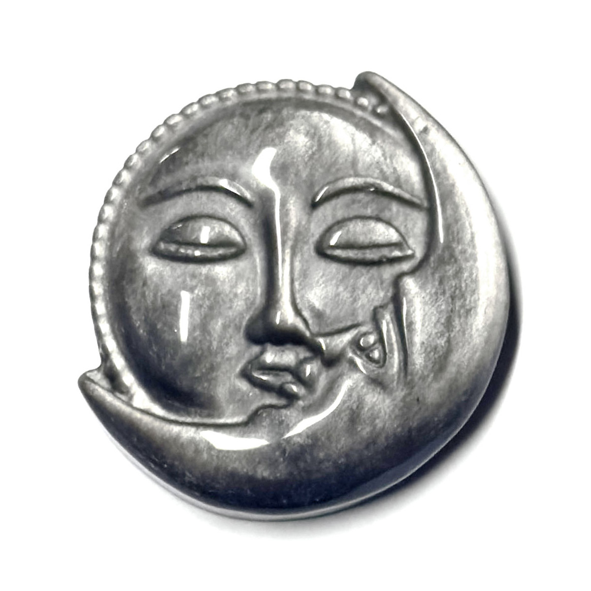 Soleil et Lune en Obsidienne Argentée - 4 cm