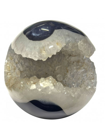 Sphère en Onyx ou Agate Noire Cristallisée