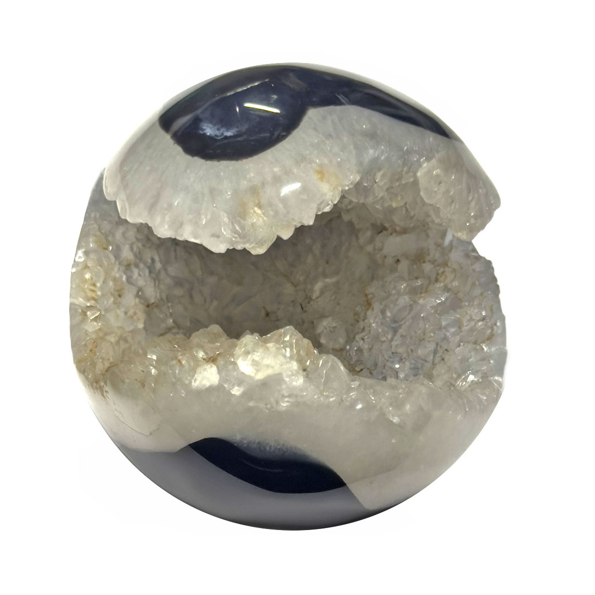 Sphère en Onyx ou Agate Noire Cristallisée