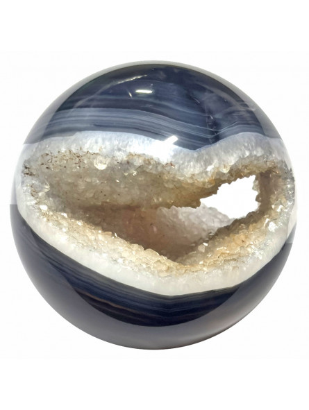 Sphère en Onyx ou Agate Noire Cristallisée - 227 grammes