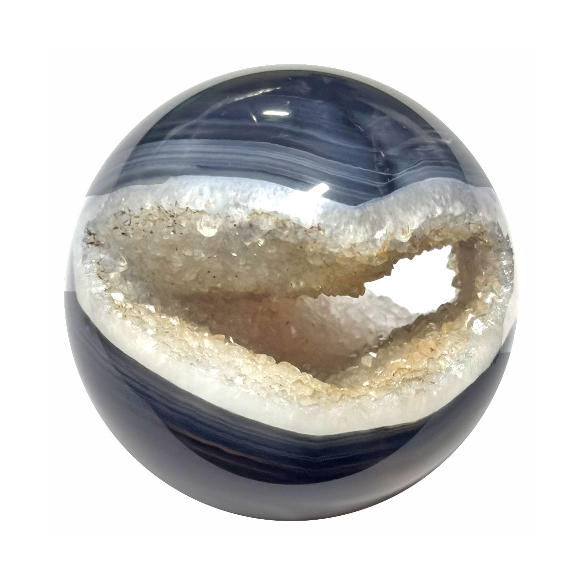 Sphère en Onyx ou Agate Noire Cristallisée - 227 grammes