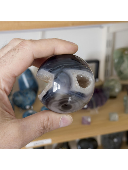 Sphère en Onyx ou Agate Noire Cristallisée - 227 grammes