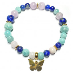 Bracelet Boules en Lapis Lazuli, Amazonite & Kunzite