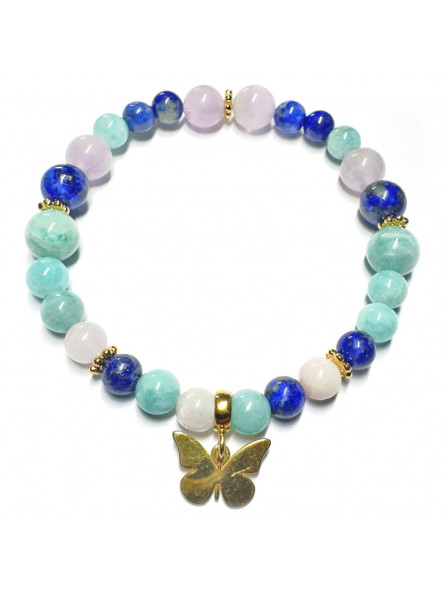 Bracelet Boules en Lapis Lazuli, Amazonite & Kunzite
