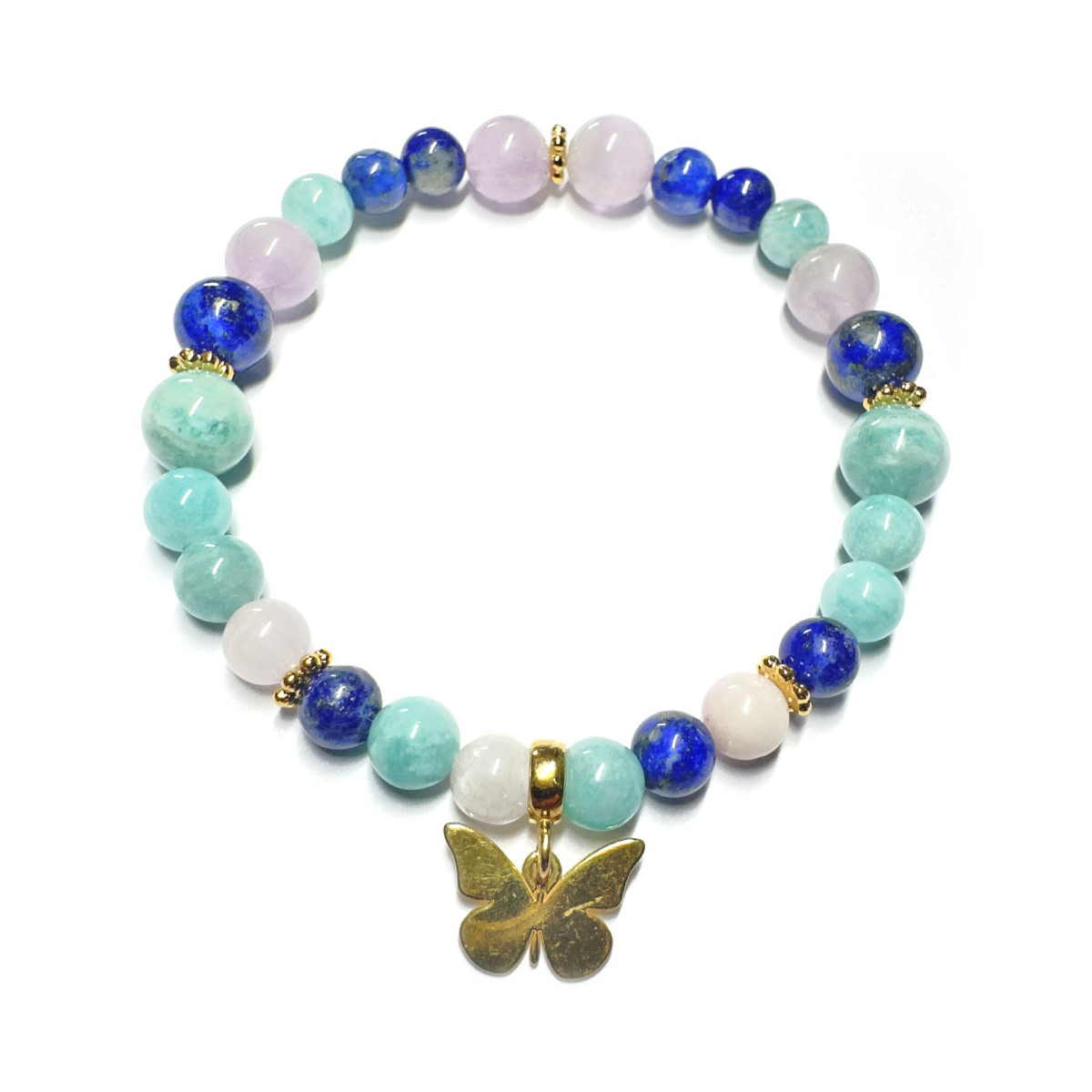 Bracelet Boules en Lapis Lazuli, Amazonite & Kunzite