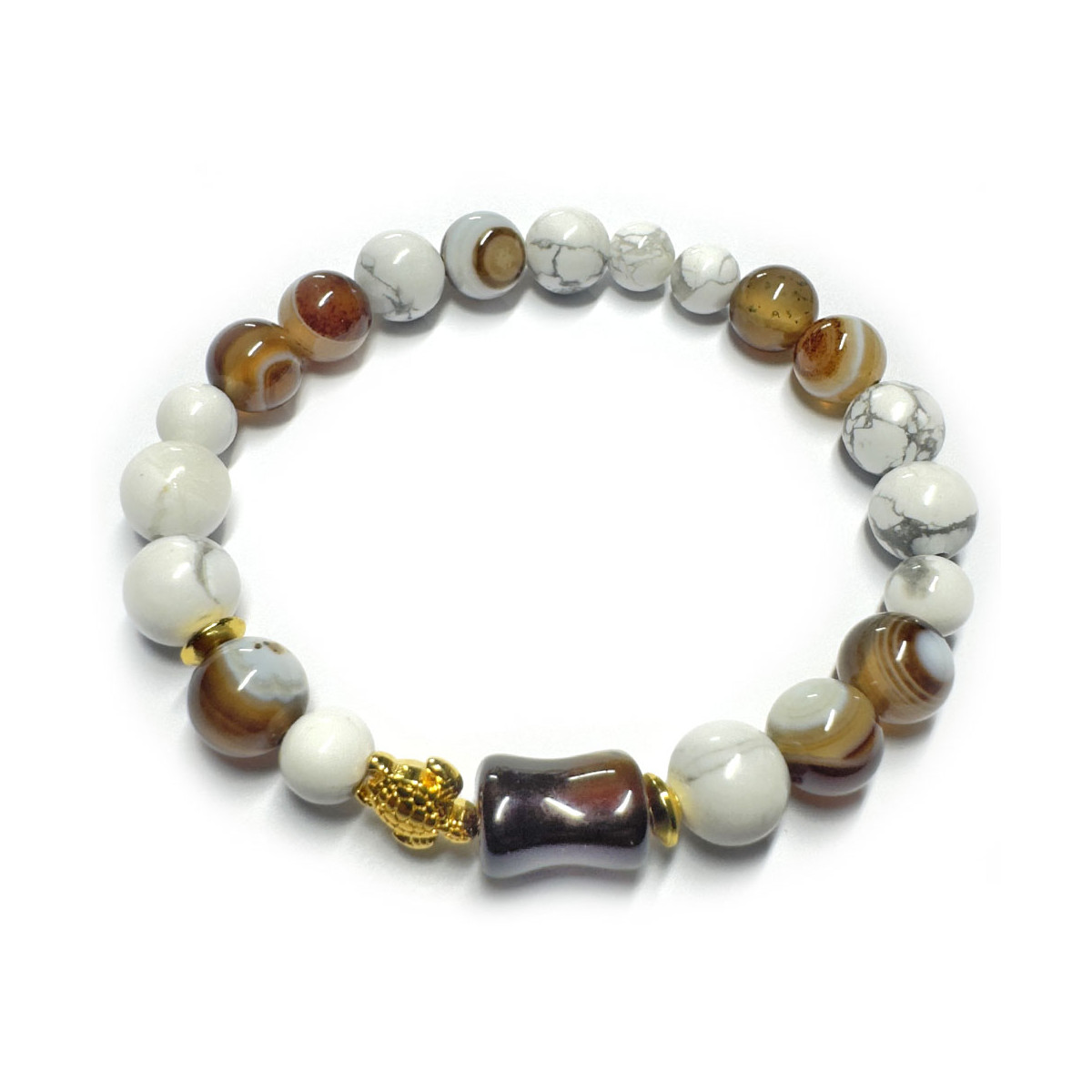 Bracelet Boules en Agate Botswana & Howlite