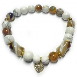 Bracelet Boules en Howlite & Agate Botswana