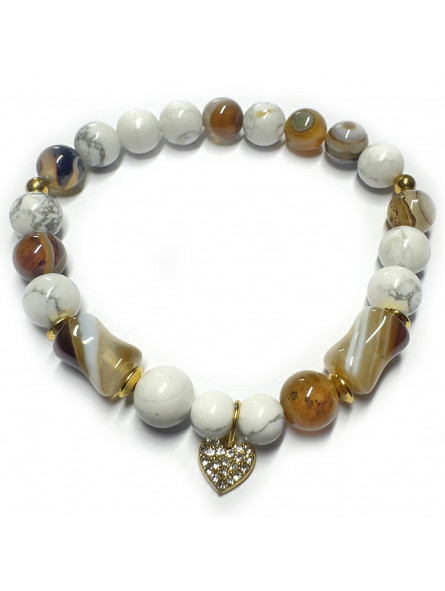 Bracelet Boules en Howlite & Agate Botswana