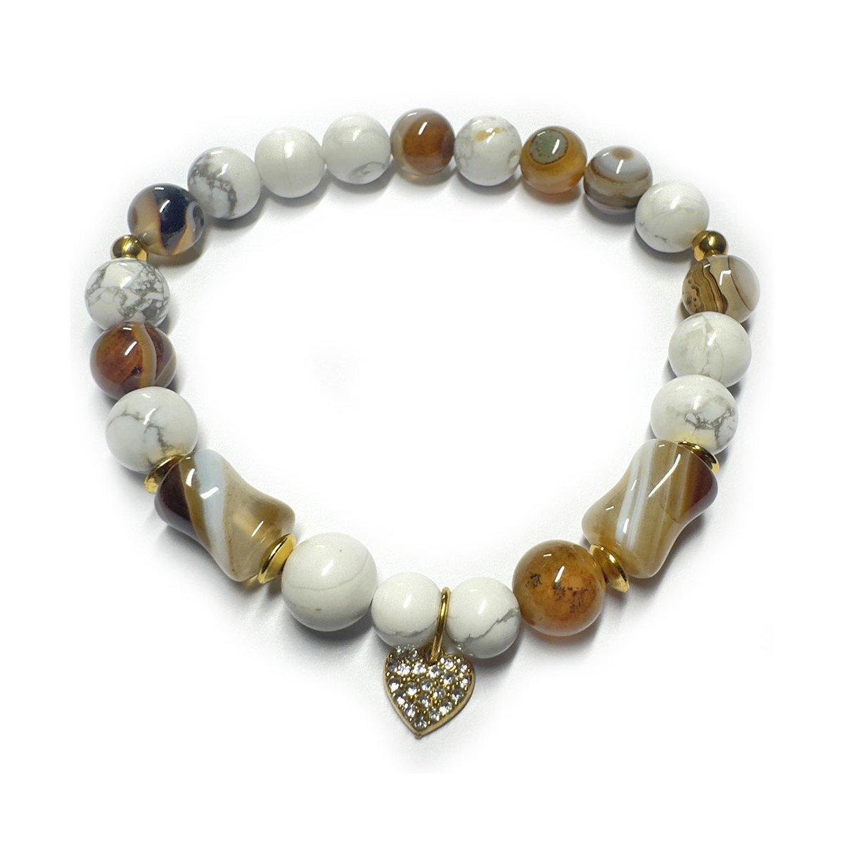 Bracelet Boules en Howlite & Agate Botswana