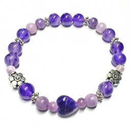 Bracelet Boules en Lépidolite Violette & Améthyste