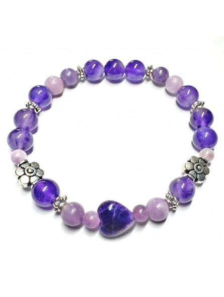 Bracelet Boules en Lépidolite Violette & Améthyste