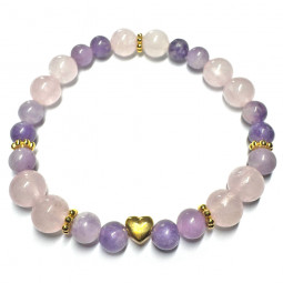 Bracelet Boules en Lépidolite & Quartz Rose