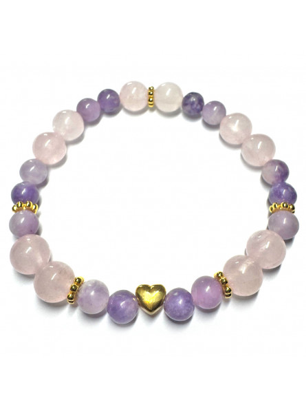 Bracelet Boules en Lépidolite & Quartz Rose