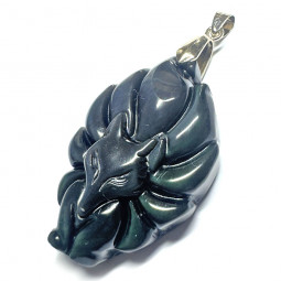 Pendentif en Obsidienne Oeil Céleste - Renard 9 Queues