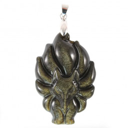 Pendentif en Obsidienne Dorée - Renard 9 Queues