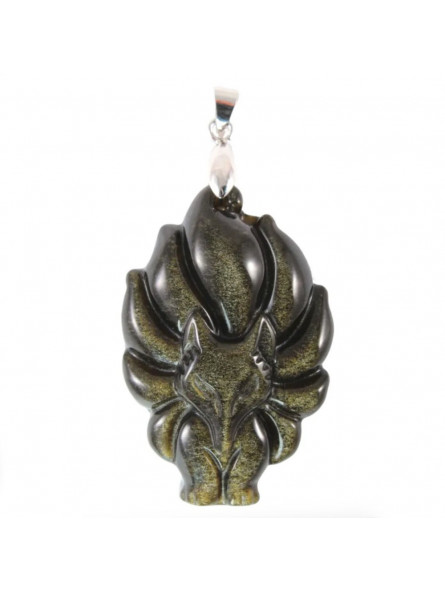 Pendentif en Obsidienne Dorée - Renard 9 Queues