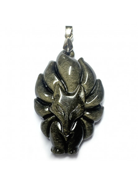 Pendentif en Obsidienne Dorée - Renard 9 Queues