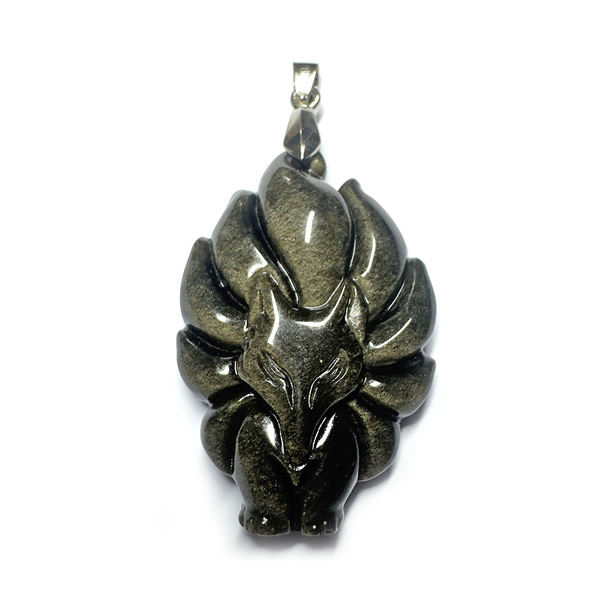 Pendentif en Obsidienne Dorée - Renard 9 Queues