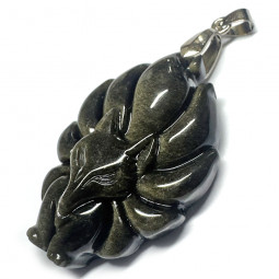 Pendentif en Obsidienne Dorée - Renard 9 Queues
