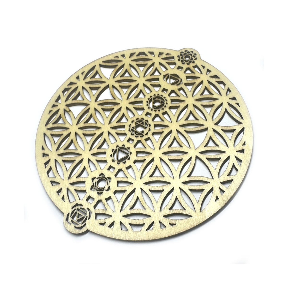 Fleur de Vie en Bois 7 Chakras - 10 cm