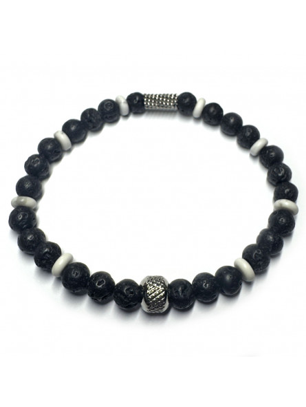 Bracelet boules Mixte en Basalte & Howlite