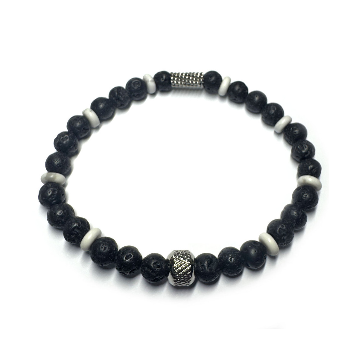 Bracelet boules Mixte en Basalte & Howlite