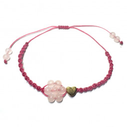 Bracelet Boules en Quartz Rose en forme de fleur et Macramé