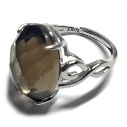 Bague Quartz Fumé Facettée Ovale en Argent 925