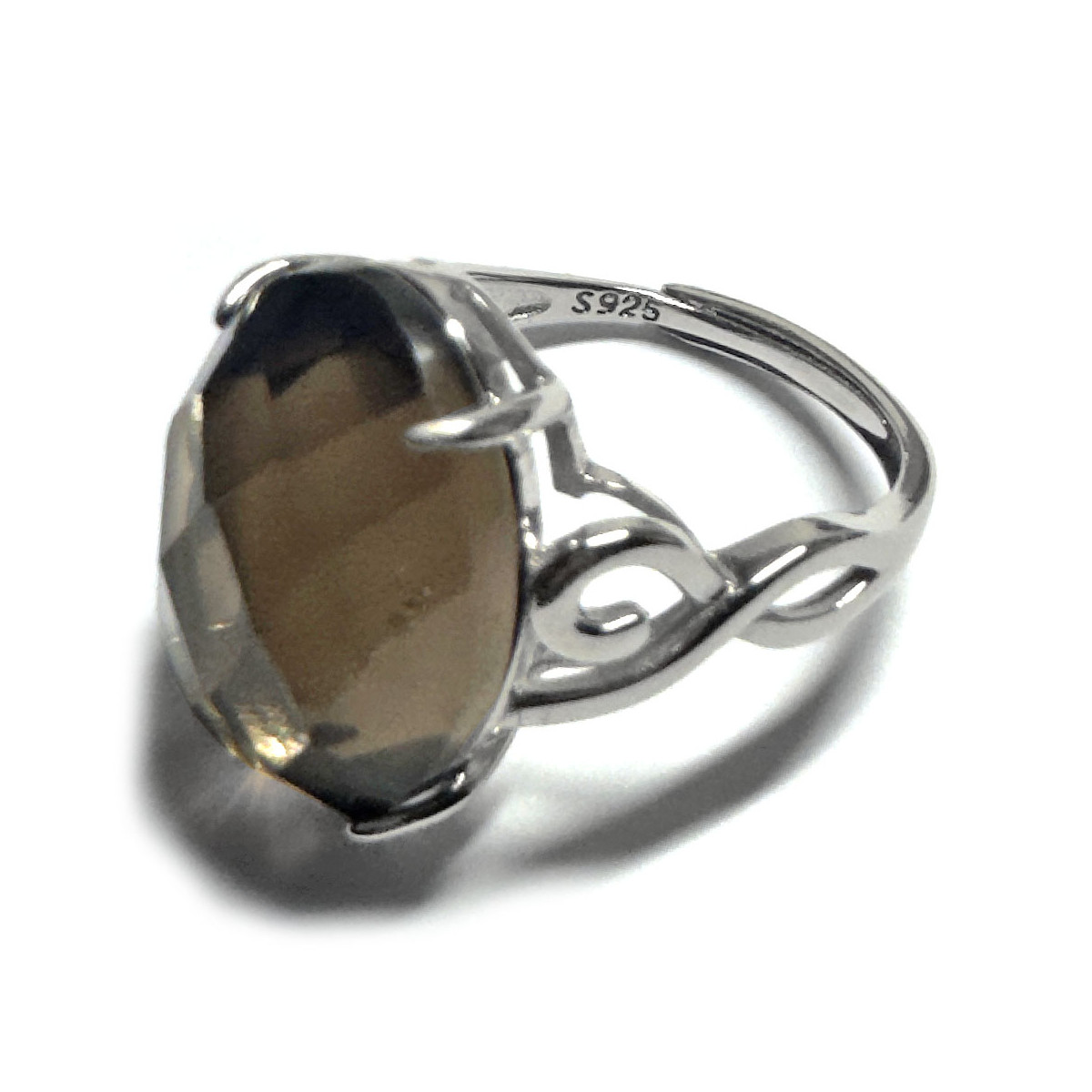 Bague Quartz Fumé Facettée Ovale en Argent 925