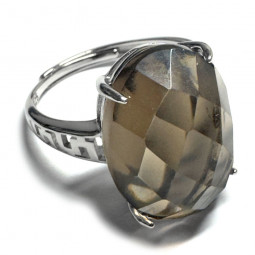 Bague Quartz Fumé Facettée Ovale en Argent 925