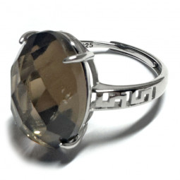 Bague Quartz Fumé Facettée Ovale en Argent 925