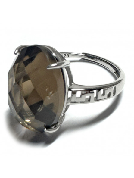 Bague Quartz Fumé Facettée Ovale en Argent 925