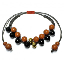 Bracelet Boules Macramé en Tourmaline & Jaspe Rouge