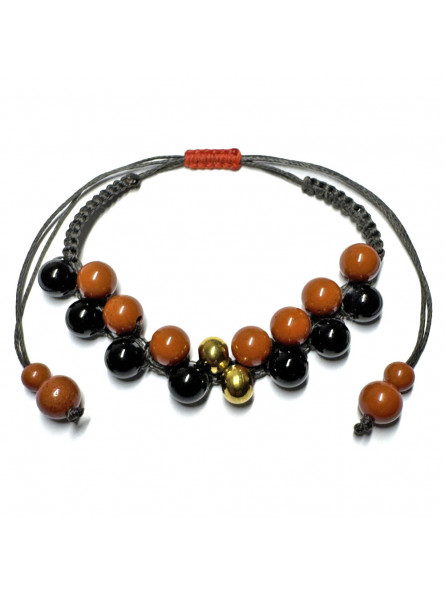 Bracelet Boules Macramé en Tourmaline & Jaspe Rouge