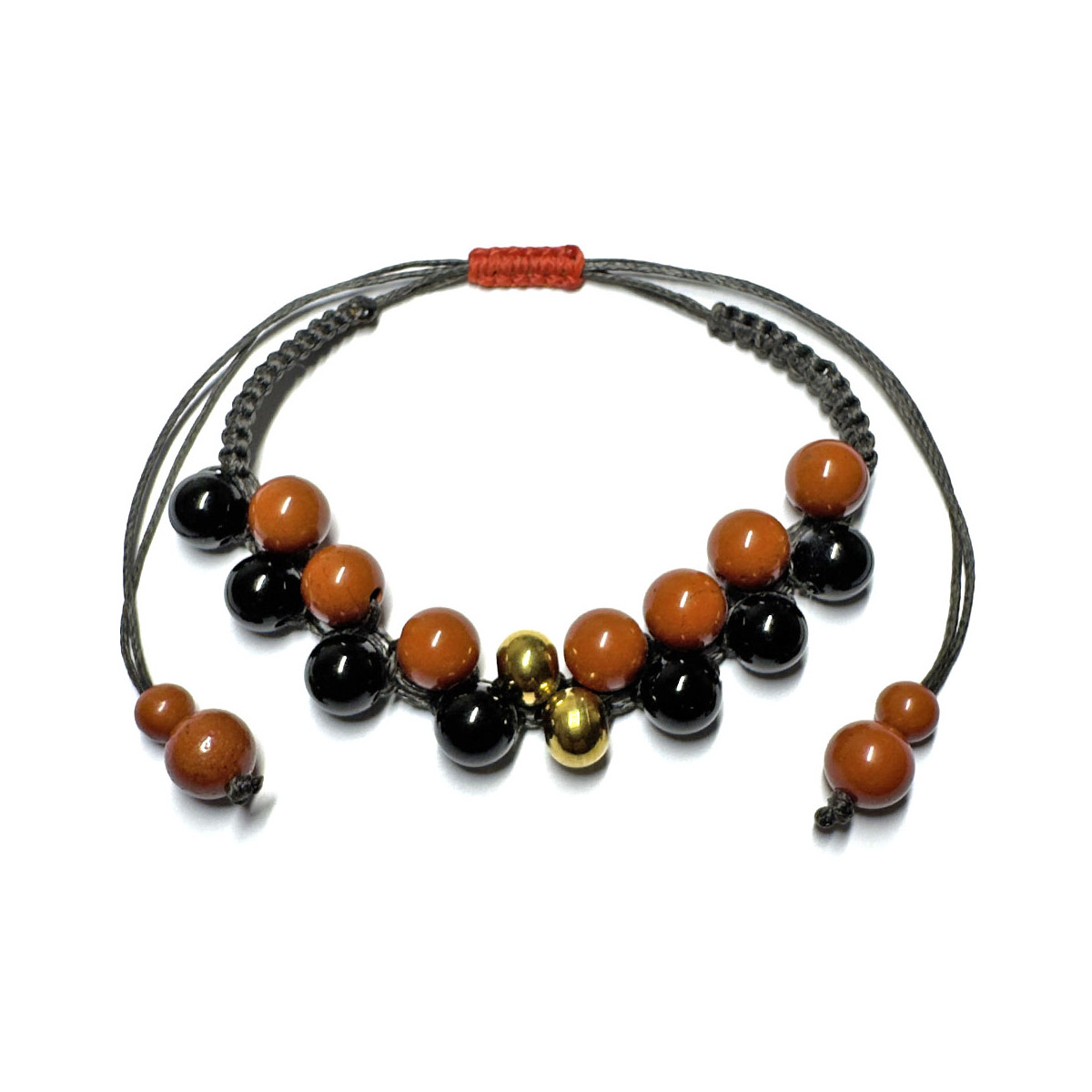 Bracelet Boules Macramé en Tourmaline & Jaspe Rouge