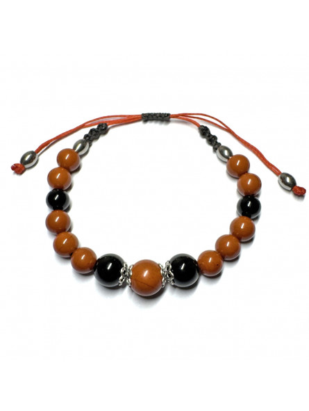 Bracelet Boules Macramé en Jaspe Rouge & Tourmaline