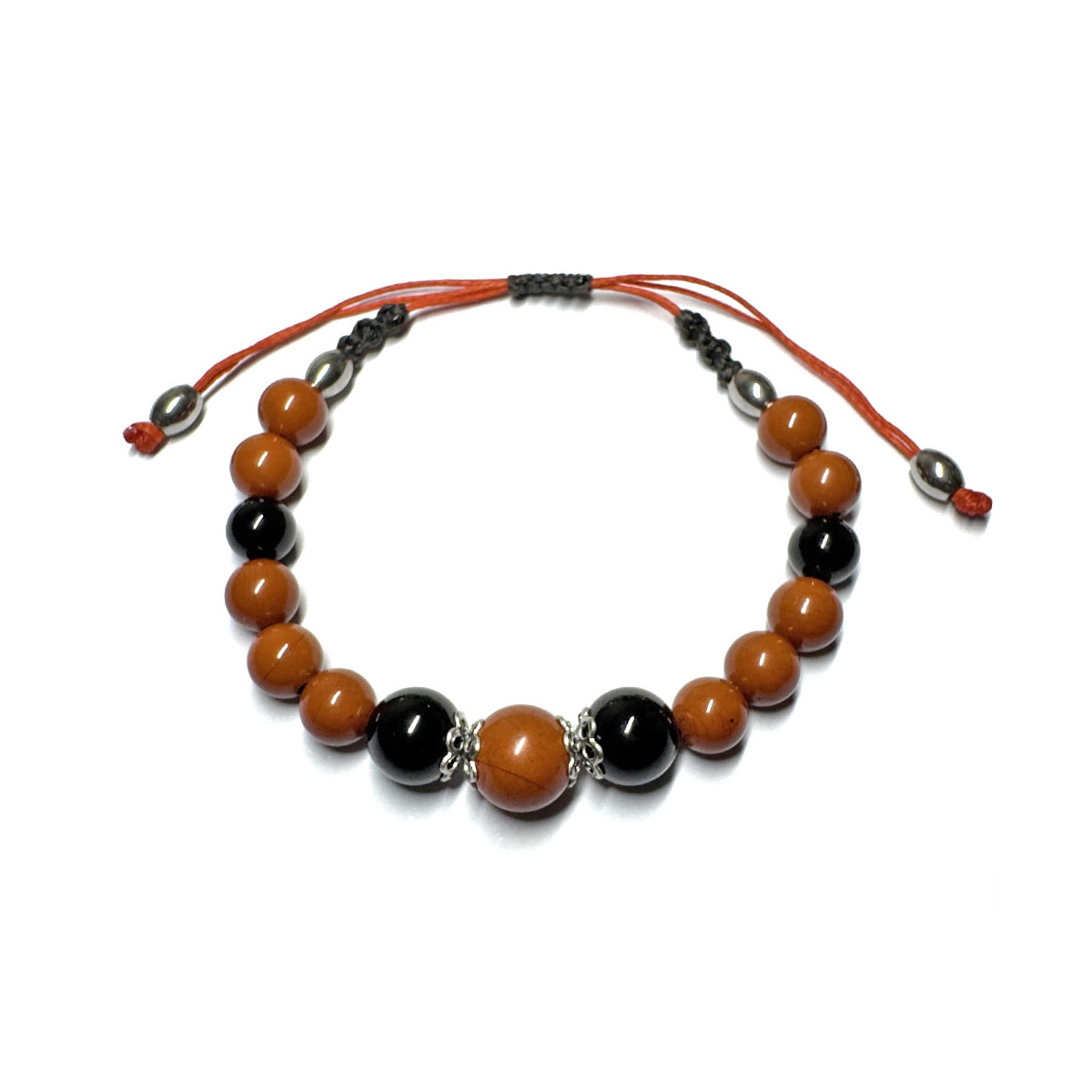Bracelet Boules Macramé en Jaspe Rouge & Tourmaline