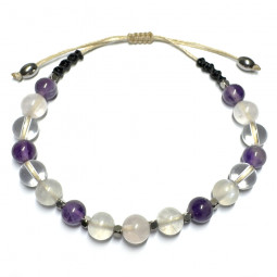Bracelet Macramé en Quartz Rose, Pierre de Lune, Améthyste & Cristal de Roche